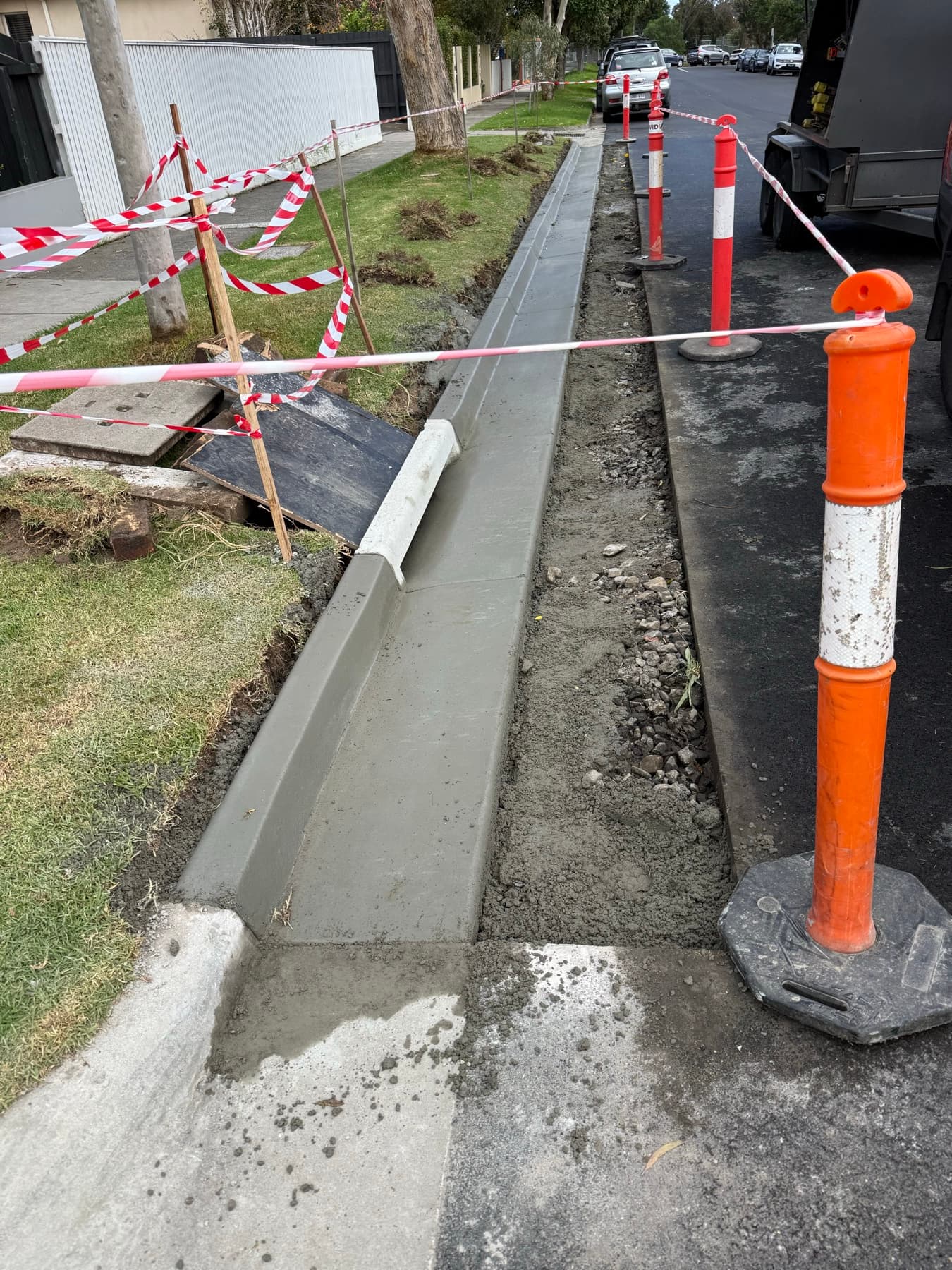 Fresh machine-laid kerb and channel