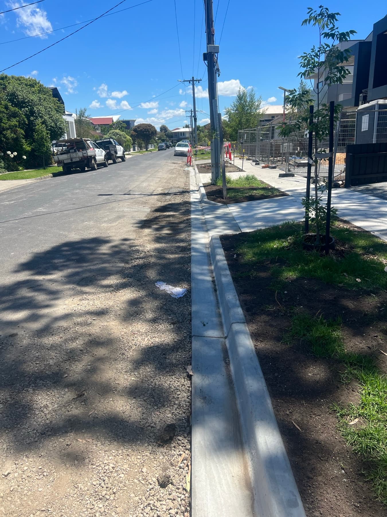 New kerb with reinstated nature strip and street trees